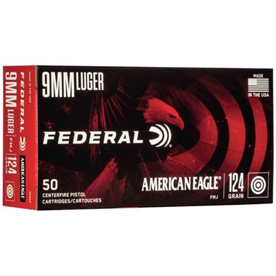 FÉDÉRAL MUNITION AMERICAN EAGLE CAL 9MM LUGER FMJ 124 GR. AE9AP