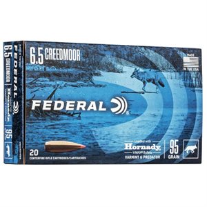 FEDERAL MUNITION 6.5 CREEDMOOR 95G. HORNADY V-MAX V65CRDVM95